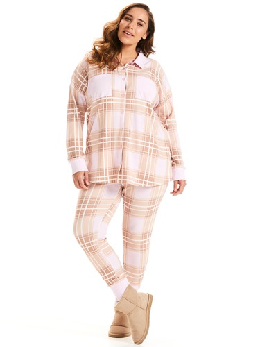 P.A. Plus Caramel Check Waffle Pj Set
