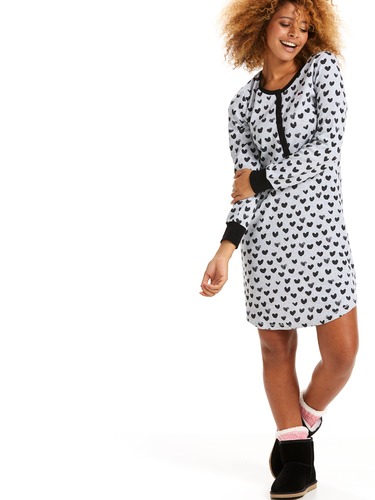 Black Hearts Waffle Henley Nightie