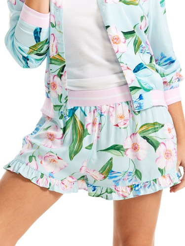Aqua Floral Frill Mid Short