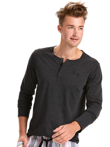 Mens Super Soft Charcoal Henley