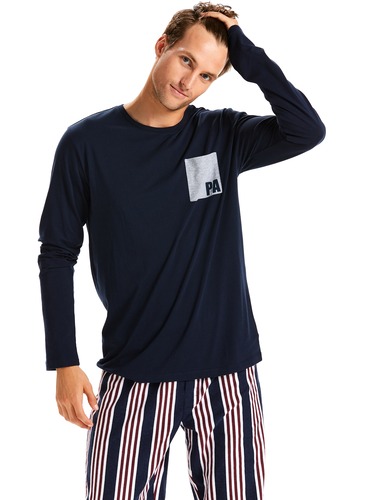 Mens Navy Pocket Long Sleeve Tee