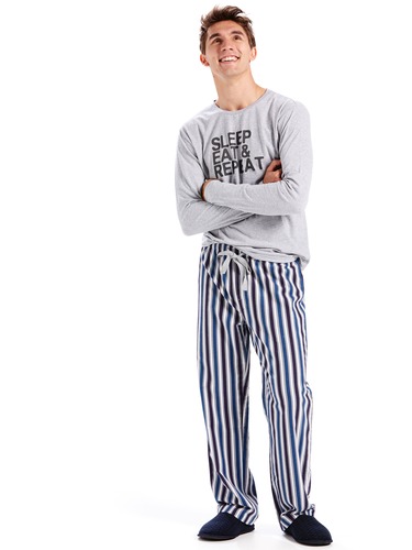 Mens Navy Stripe Flannelette Pj Pant
