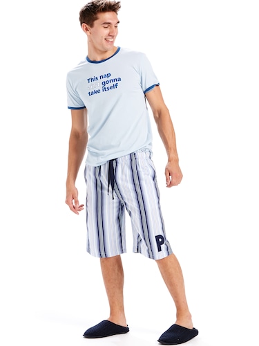 Mens Blue Stripe Sleep Short