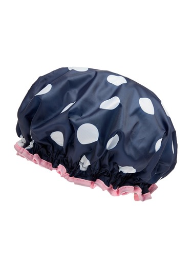 Navy Spot Shower Cap